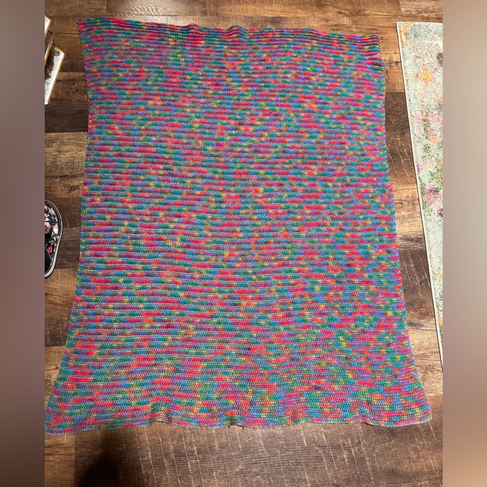 Handmade Rainbow Knit Throw